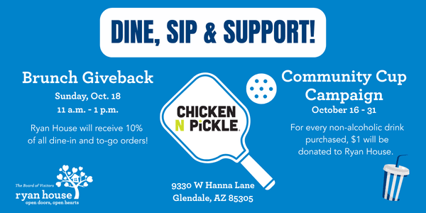 Dine, Sip and Support: Chicken N Pickle Brunch Giveback on Sunday, Oct. 18 and Community Cup Campaign October 16 to 31, benefiting Ryan House